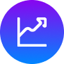 White, upward-trending line graph icon on a blue-to-purple gradient circular background, representing growth or increasing progress—ideal for branding focused on success and positive momentum.