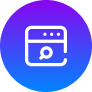 A white web browser window icon with a magnifying glass in the center, displayed on a circular blue-to-purple gradient background—perfect for modern branding applications.