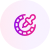 A pink and purple gradient icon showing a color wheel with a dropper tool above it, symbolizing color selection or editing for branding case study projects, on a light background.