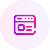 Gradient pink and purple icon of a web browser window with a simplified layout, ideal for showcasing a case study—featuring a top bar, large square, and horizontal lines representing text on a light background.