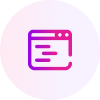Gradient pink and purple icon of a web browser window with three horizontal lines symbolizing content or code, ideal for a branding case study, on a light background.