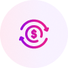 A pink and purple gradient icon of a dollar sign, surrounded by two circular arrows, suggests money transfer or currency exchange—ideal for a branding case study on modern financial solutions.