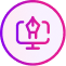 A pink and purple gradient icon of a computer monitor with a pen nib inside, enclosed in a circular border, representing digital or graphic design for a branding case study.