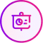 A pink and purple gradient icon of a presentation board with a clock, enclosed in a circular border, symbolizing time management or scheduling a presentation for a branding case study.