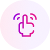 A stylized icon of a hand with the index finger pointing up and touching, with curved lines above suggesting tapping or pressing. Perfect for a branding case study, the icon is outlined in pink and purple gradient on a light background.