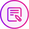 A pink and purple gradient icon of a notepad with three lines and a pencil, enclosed in a circle, symbolizing writing or note-taking—ideal for illustrating a branding case study.