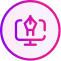 A pink and purple gradient icon of a computer monitor with a pen nib in the center, enclosed in a circular border—perfect for representing a branding case study.