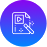 A white icon of a document with a play button and a magic wand, symbolizing video editing, on a circular blue to purple gradient background—perfect for showcasing digital marketing agency London services.