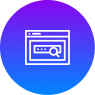 White line drawing of a web browser window with a search bar and magnifying glass icon, centered on a circular blue to purple gradient background—perfect for representing a digital marketing agency London.