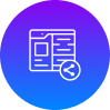 White line icon of a newspaper or web page with a share symbol in front, set against a circular blue-to-purple gradient background—a modern visual often used by digital marketing agency London teams.